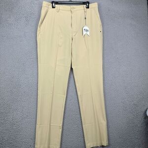 1764 Signature Golf Chino Pants‎ Mens 34X32 Tan Flat Front Straight Stretch NEW